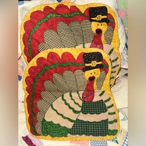 Vintage Festive Turkey Quilted Holiday Placemat Set of 2